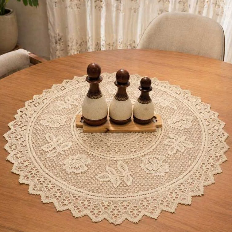 Toalhinha de Centro de Mesa Renda 80cm Redonda – Toalhinha Decorativa Delicada