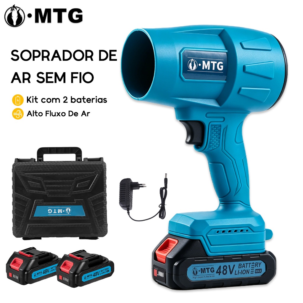 Soprador de Folhas Turbo 2 baterias 48V Portátil Bateria Recarregável Alta Potência para Limpeza Interna e Externa