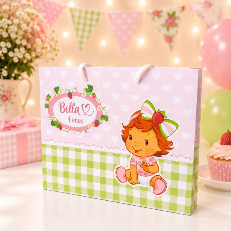 Sacolinha Sacola Personalizada | Chá de bebe | Lembrancinha aniversário Moranguinho Baby
