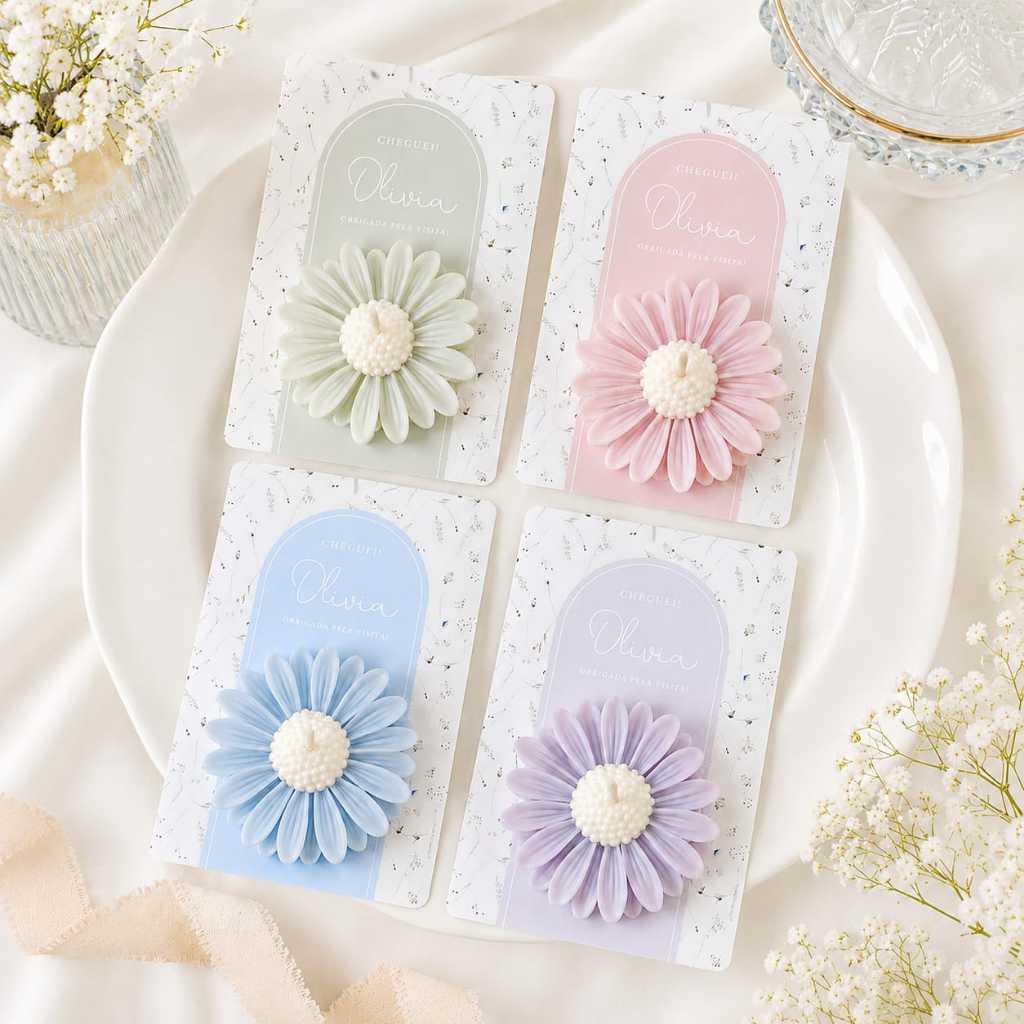 10 Vela Margarida Aromática Lembrancinha Personalizada Casamento Batizado Eucaristia Maternidade Nascimento