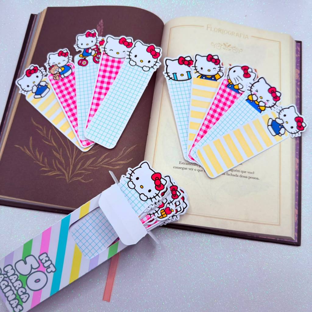 Kit 50 Marca Páginas Hello Kitty Vermelha Fofa Kawaii 10 Modelos Diferentes