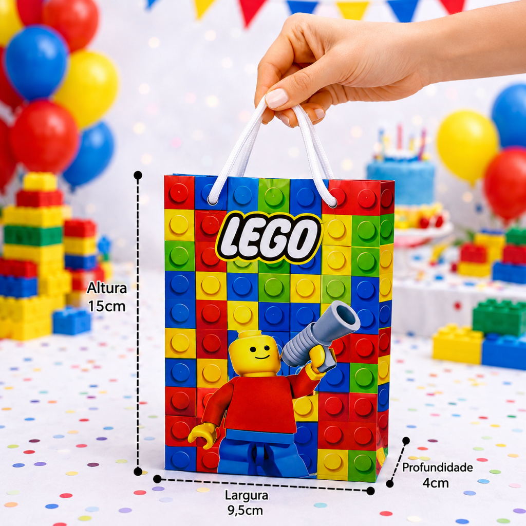 Sacolinha  Personalizada Lego  - Lembrancinha PEGUE E MONTE - Sacolinha Surpresa - Festa Infantil