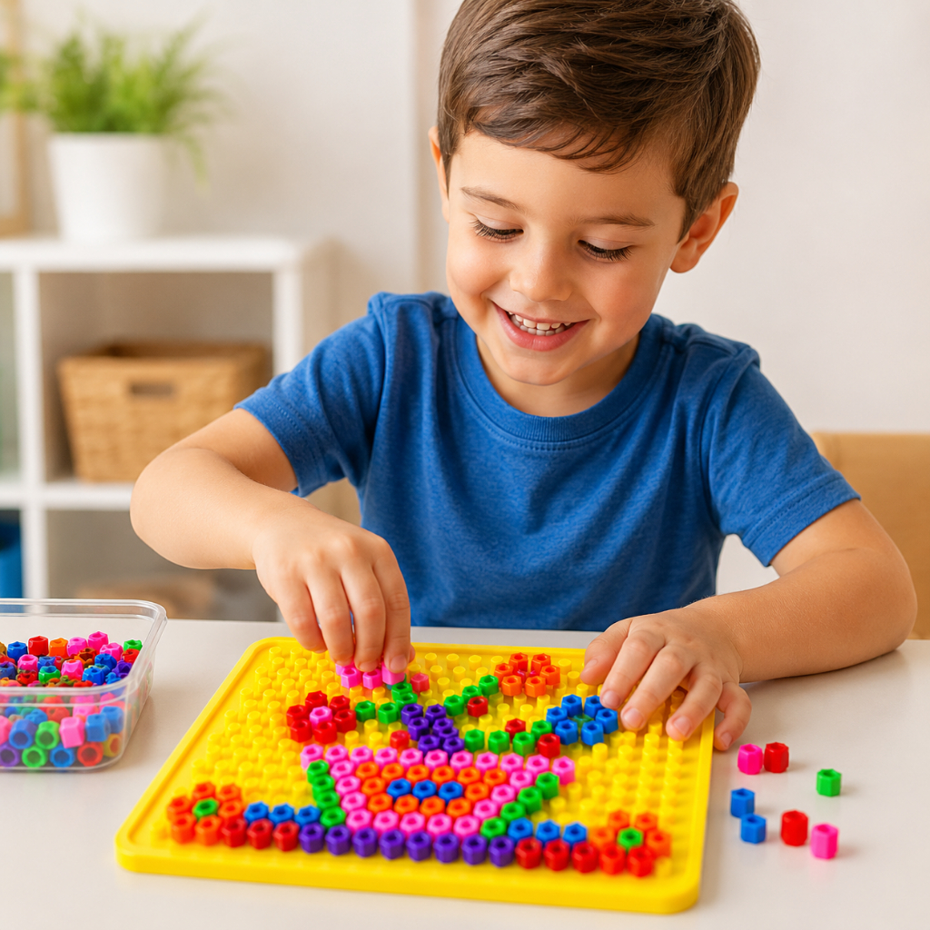 Brinquedo Mosaico de Pinos 3D Infantil Colorido com Moldes - Educativo Coordenação Motora