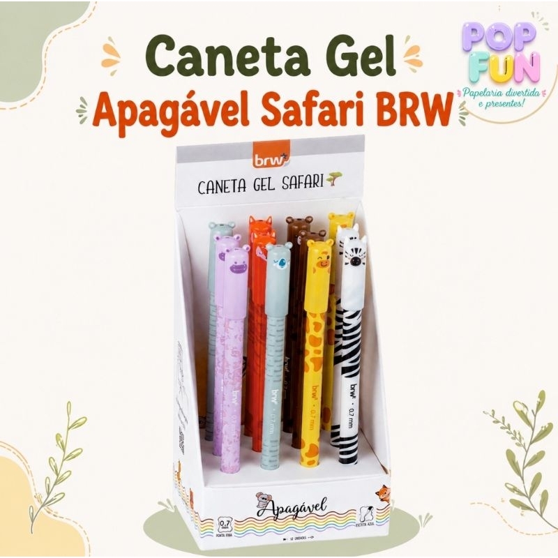 Caneta Gel Apagável Safari 0,7mm - BRW Papelaria Fofa|Caneta Fofa|Papelaria Divertida|Escolar|Kit Caneta