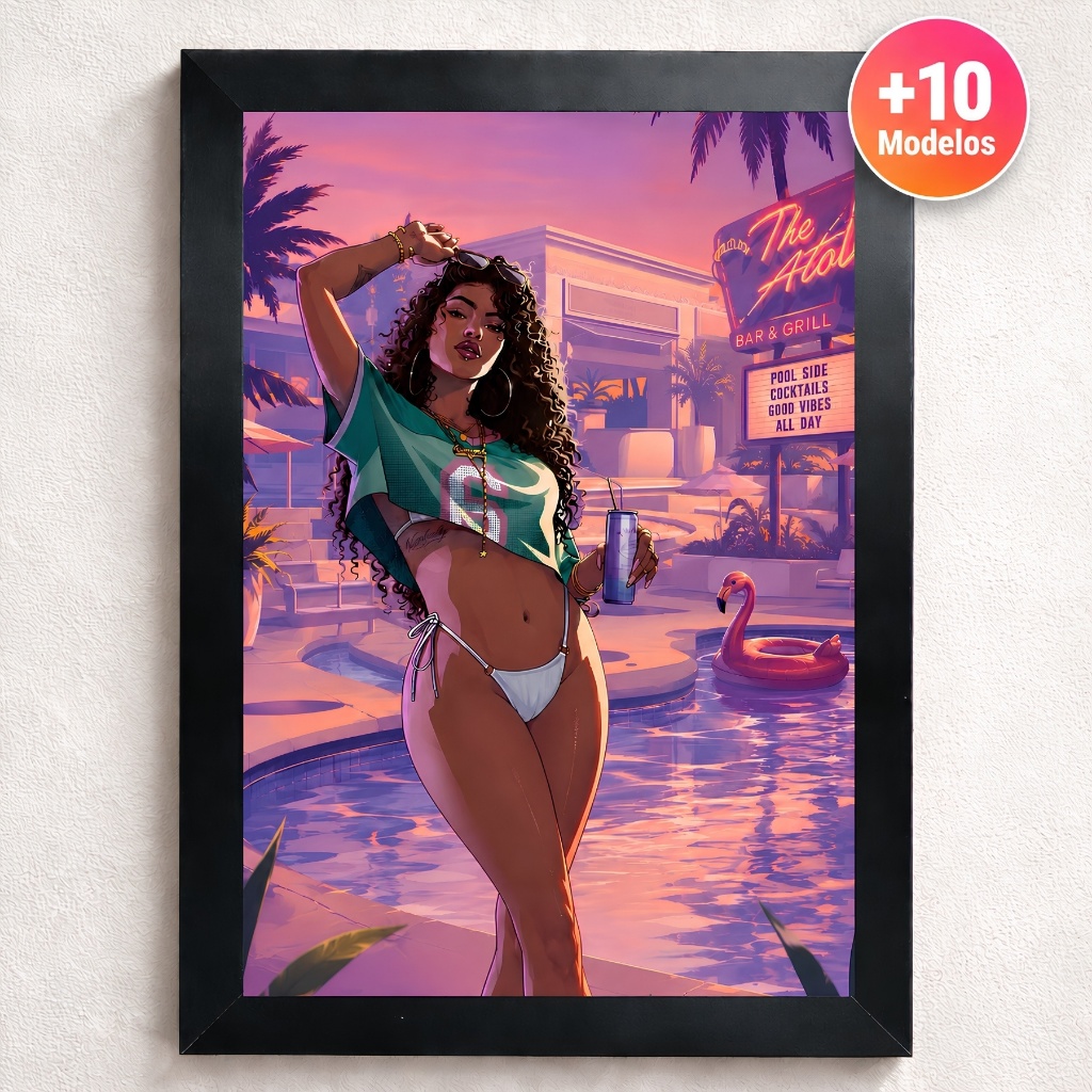 Quadro Gamer Videogame GTA 6 Lucia Jason Vice City San Andreas Ps5 Placa Decorativa Jogo Trevor CJ