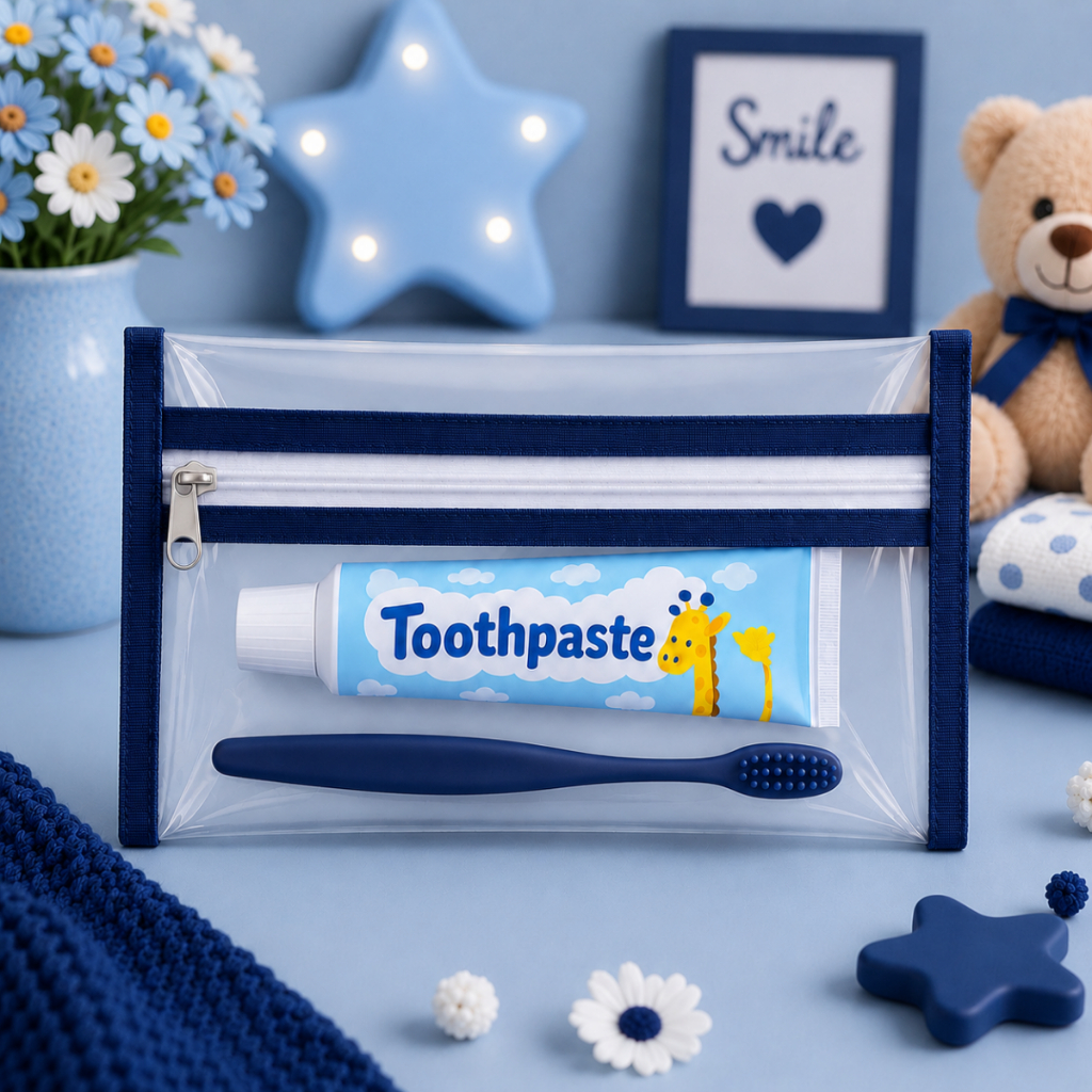 Saquinho Porta Escova de Dente e Pasta de Plástico Transparente Organizador Escolar Infantil — imagem 2 de 2