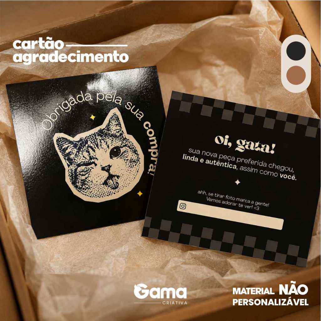 Cartão agradecimento Padrão - Gatinho - Frente e verso - Papel 300g - Verniz Frente
