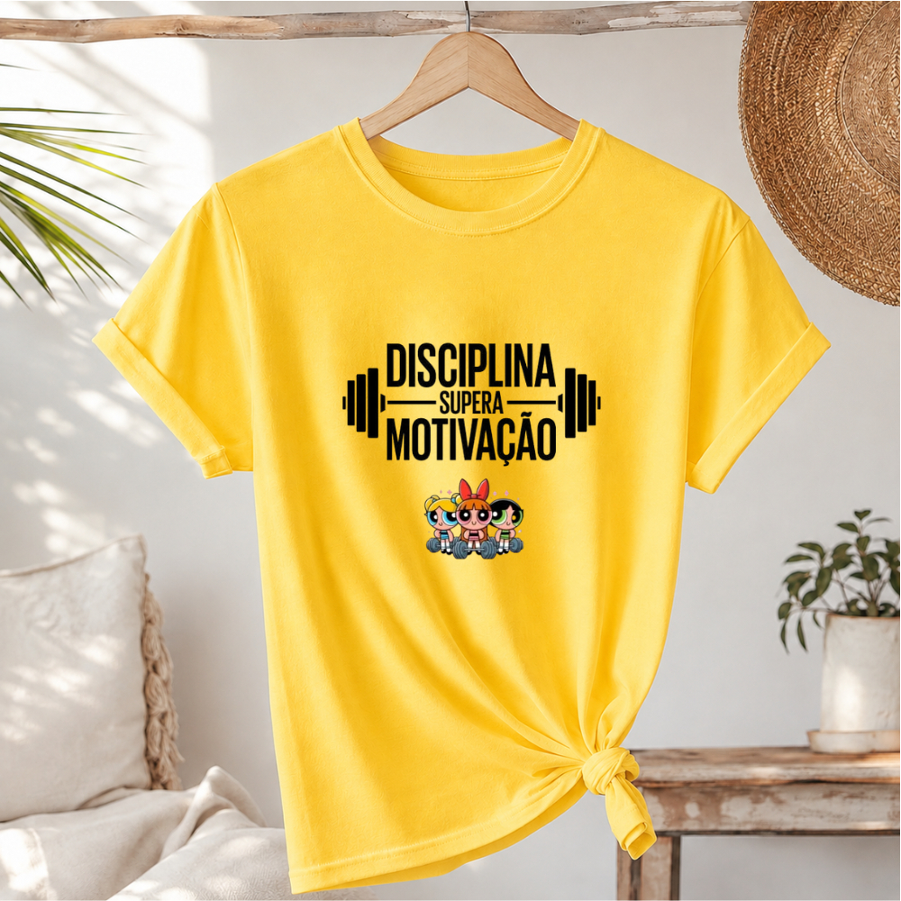 **Camiseta Feminina Fitness Academia( Disciplina Supera Motivação) Estampada Treino Musculação Confortável**