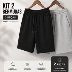 Kit 2 Bermudas Masculinas de Moletom com Bolsos e Cordão – Confortável Casual