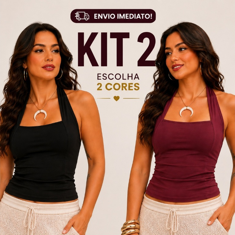 Kit 2 Blusas Femininas Halter Frente Única Forrada Costas Nua Sustentação Moda Verão