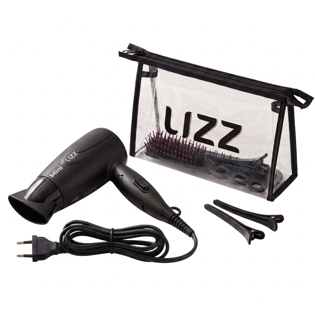 Secador Mini com Kit Viagem Preto Bivolt (1200W) - Lizz Pro