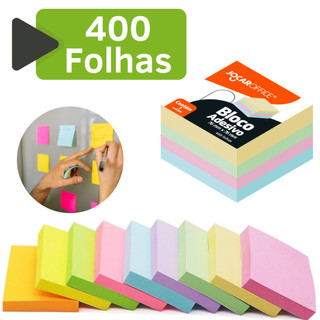 Kit Bloco de Notas 76x76 Colorido 400 Folhas Adesivo Anotações Fofo Barato Pequeno Anotação Mural
