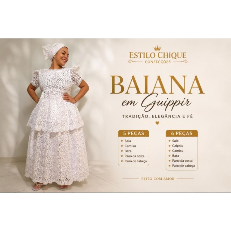 Baiana Em Grippir 5 Peças Umbanda E Candomblé MODELO DO GRIPPIR PODE SOFRER ALTERAÇÕES
