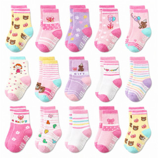 Kit 6 e 12 Pares de Meias Infantil para Recém Nascidos e Bebê Menina c/ Antiderrapante