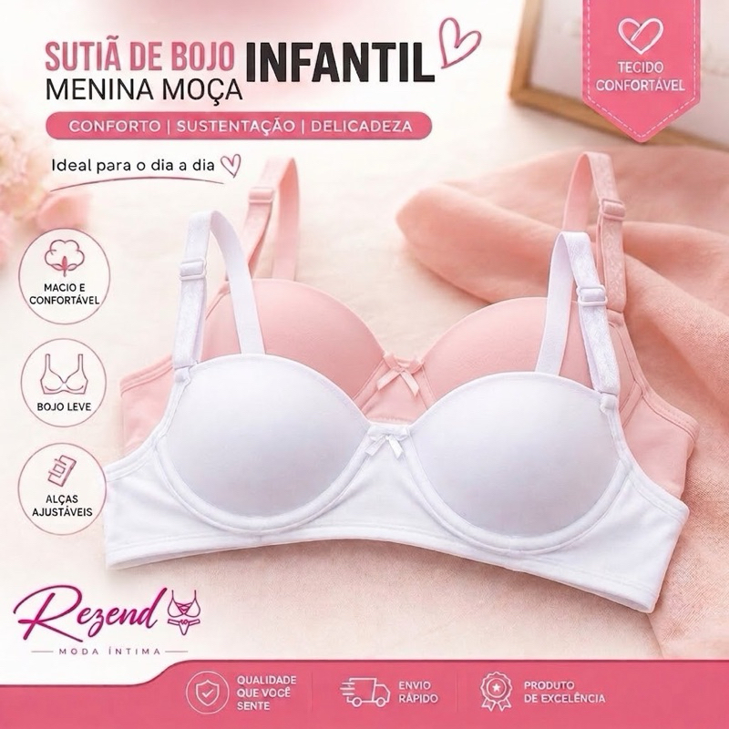 Sutiã De Bojo Infantil Menina Moça Liso  Microfibra