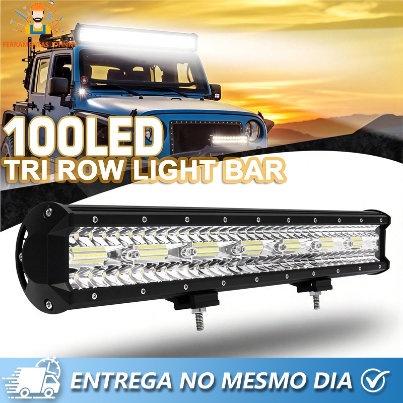 Farol Milha Barra LED 300w Universal Automotivo 12v 24v Caminhão Carro Trator Agrícola 100 Leds  Automotivo
