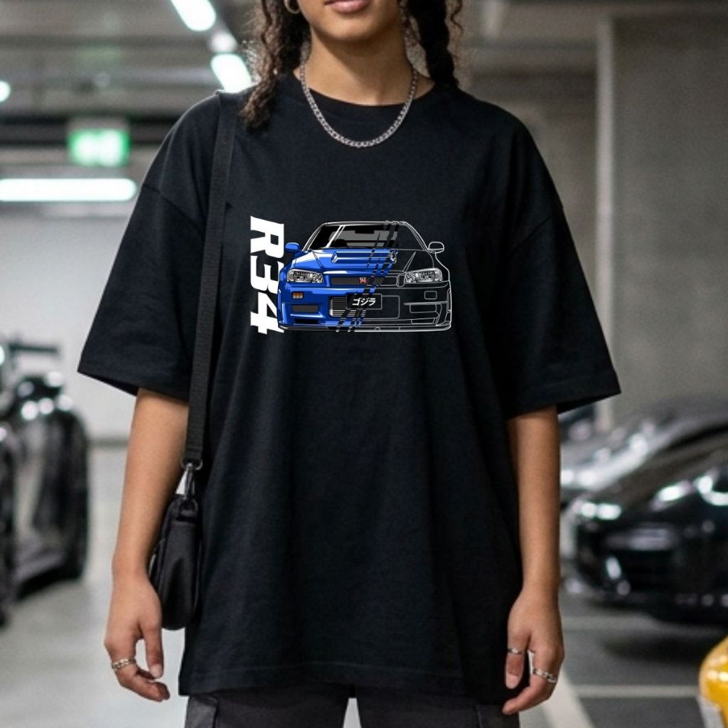 Camiseta Oversized Carro Esportivo Camisa Larga 100% Algodão Unissex Preto Branco Streetwear Confortável