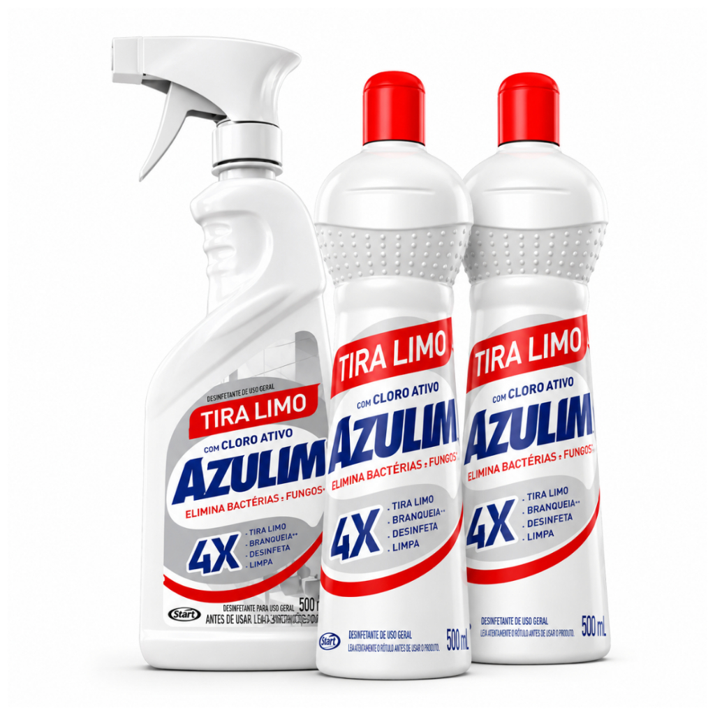 Kit Tira Limo Azulim – 1 Spray 500ml + 2 Refis Squeeze 500ml | Limpeza para Banheiro e Cozinha