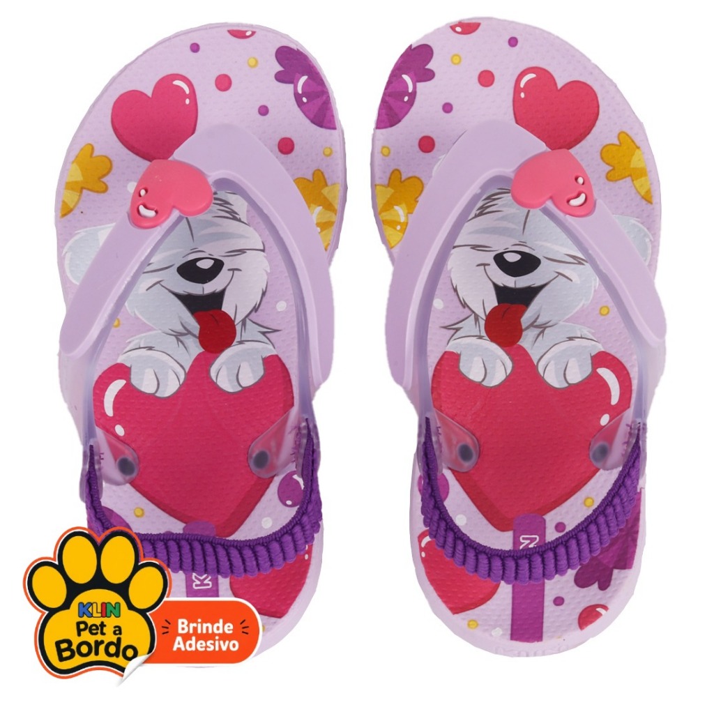 Chinelo Infantil Meninas Klin Com Elástico Conforto Lilas com Roxo