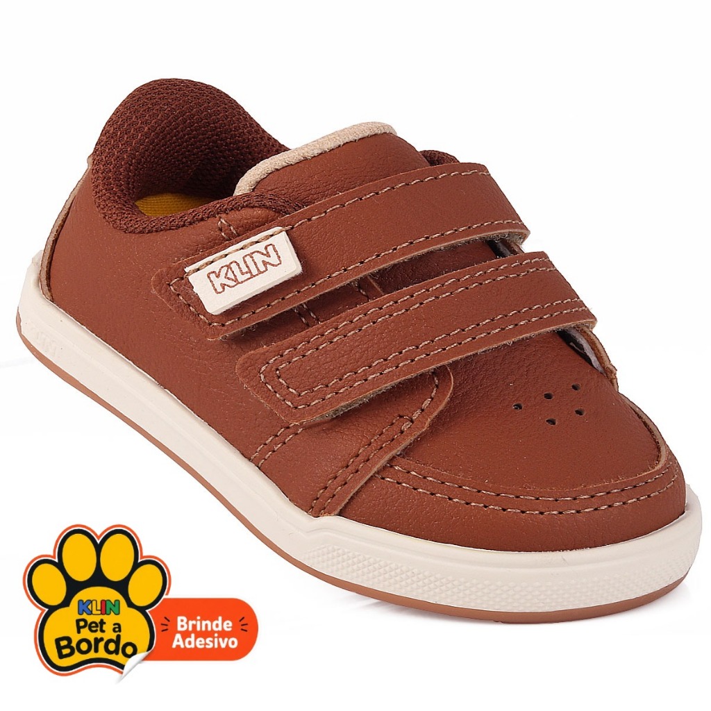 Tênis Infantil Menino Klin Original Flyer Velcro Duplo Conforto Anatômico - Caramelo