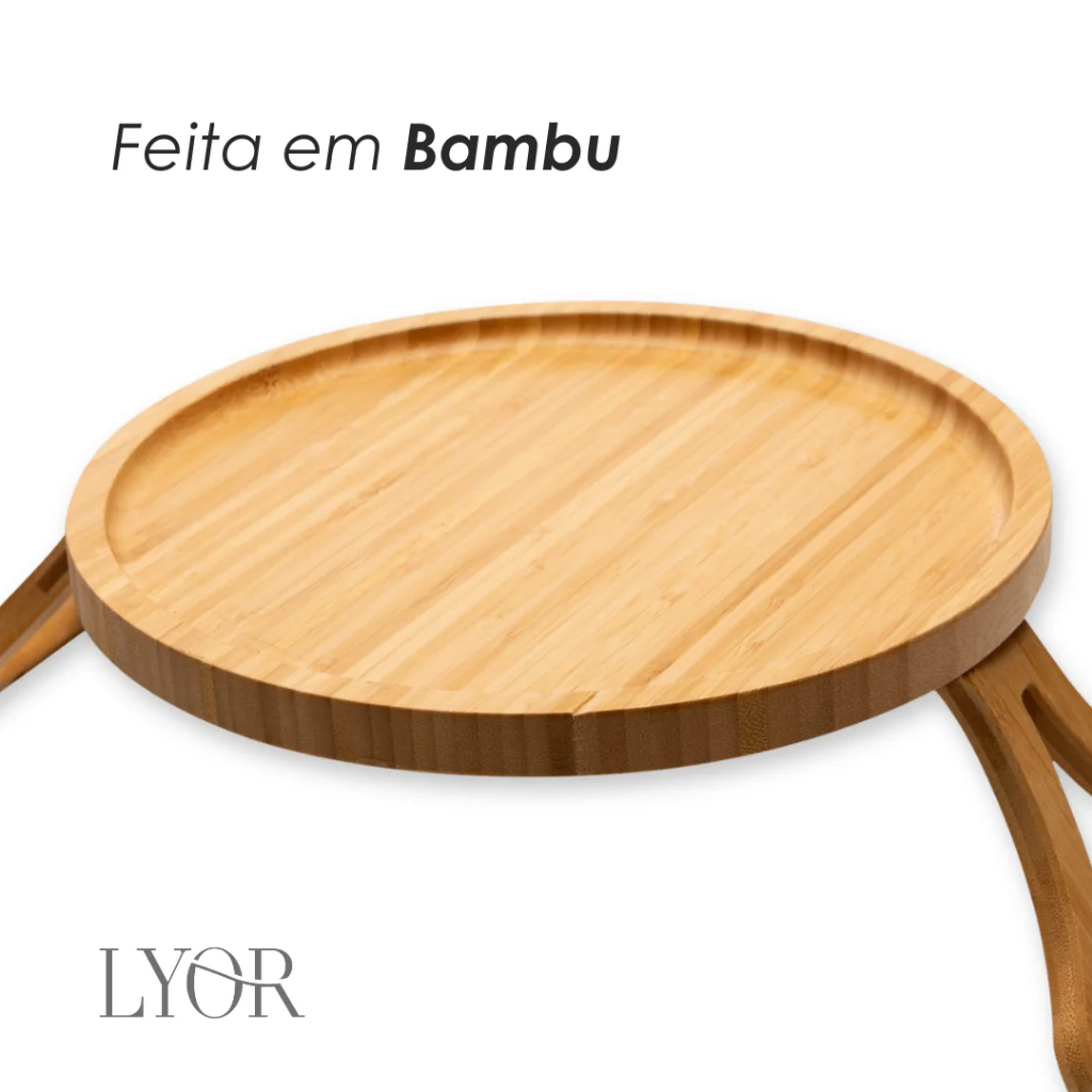 Bandeja Lyor de Bambu Dobrável para Braço de Sofá 25cm Suporte Flexível para Copos e Pratos na Sala Prática e Resistente · foto 2