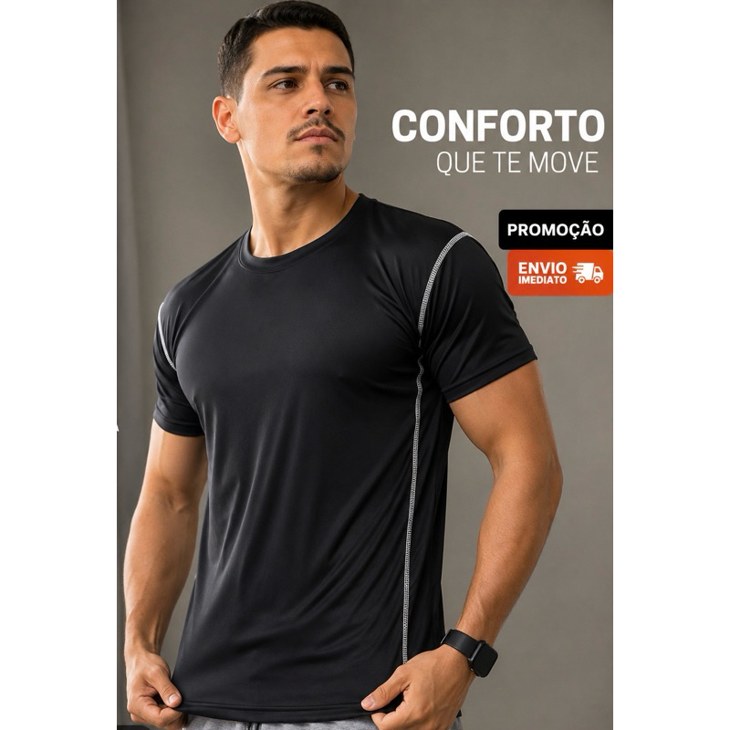 Camiseta Masculina  Academia Treino Slim Fit Ajustada ao Corpo para Academia Corrida Casual