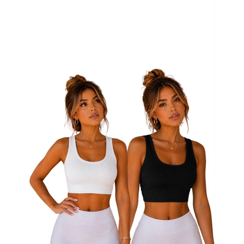 KIT 2 Cropped Feminino Canelado Com Forro Interno Para Academia Top Alcinha Básico Moda Casual