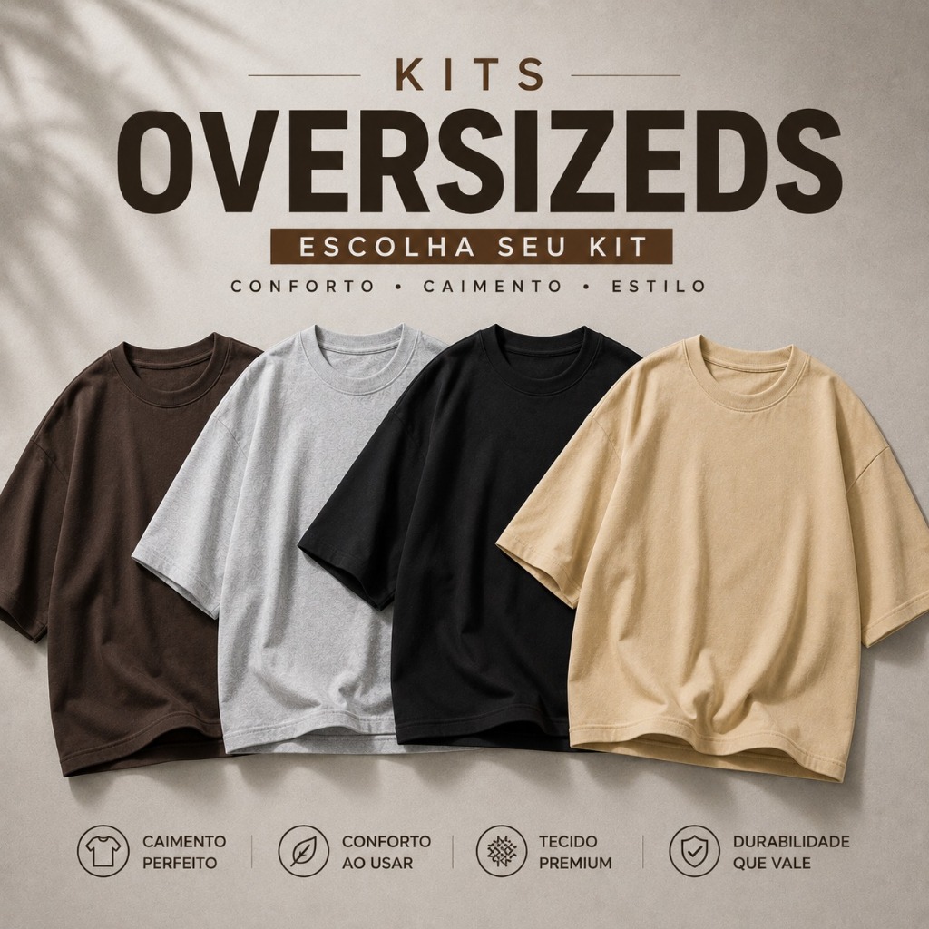 Kit Camisetas Oversized Masculinas Algodão Premium Casual Streetwear Básicas Confortáveis Moda Masculina