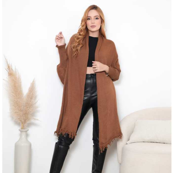 Capa Poncho Casual Chic Sueter Versatil Outono|Inverno Liso com Franjas