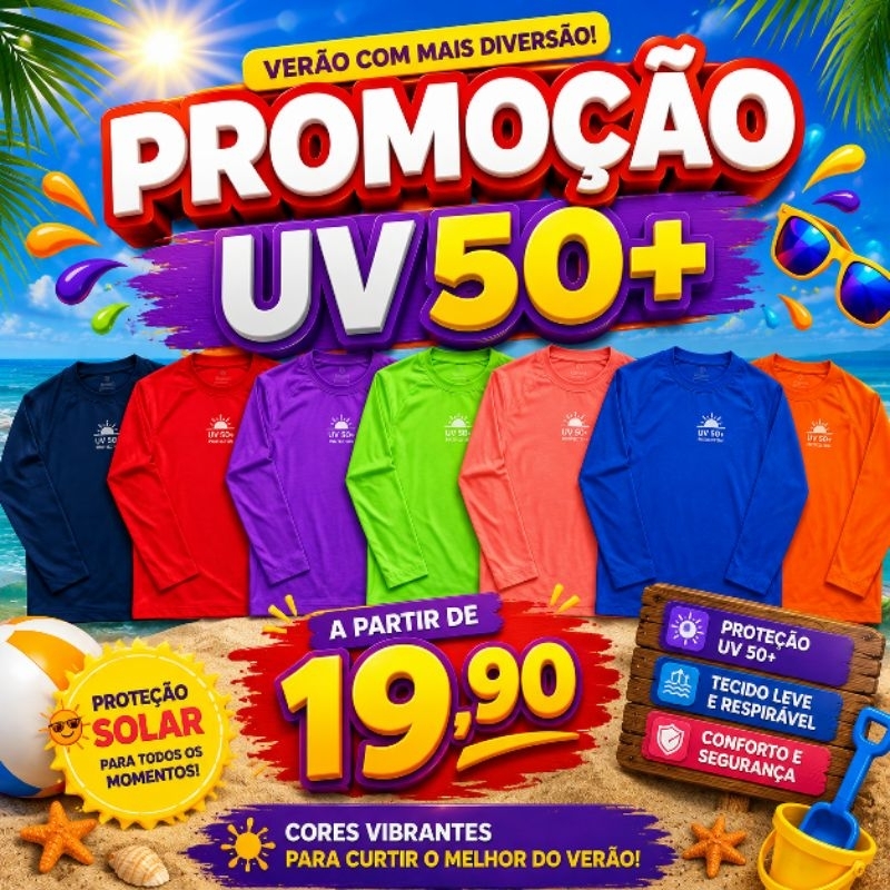 Camisa UV Infantil e Juvenil Térmica com Proteção Solar UV50 para Menino e Menina - Camiseta Uv50+