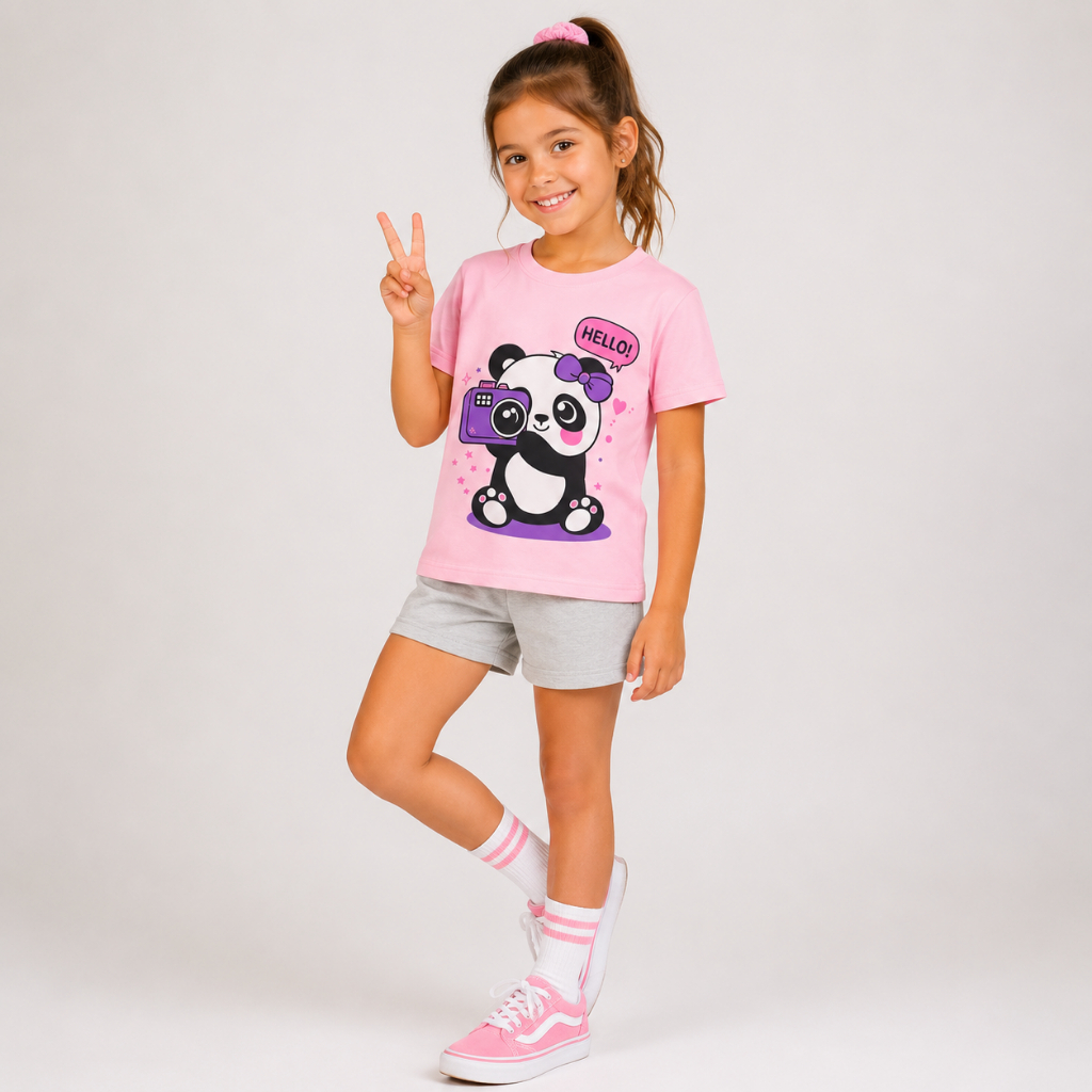Kit conjunto Infantil Feminino com 6 ou 10 Peças Camiseta estampada e Shortinho para Menina Sortido Roupa Confortável
