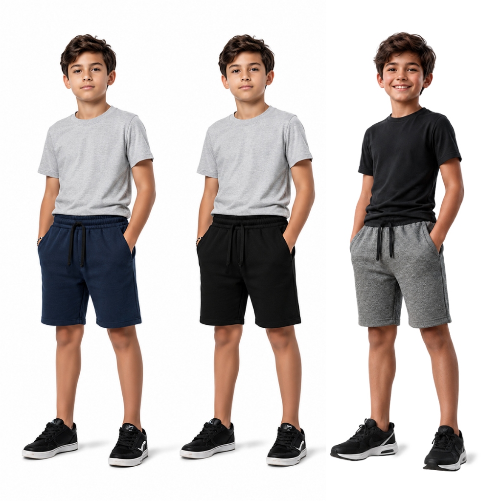 Kit 3 Bermudas de Moletom Infantil e Juvenil 2 a 14 anos