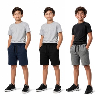 Kit 3 Bermudas de Moletom Infantil e Juvenil 2 a 14 anos