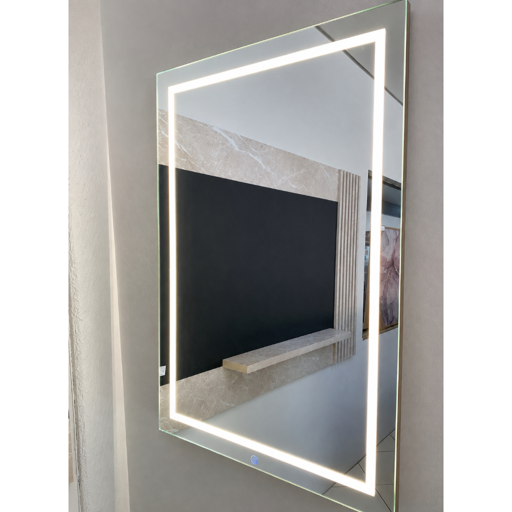 Espelho Retangular 60x40 Jateado com Led 3 Cores Botão e Touch Decorativo para Banheiro Moderno · foto 2