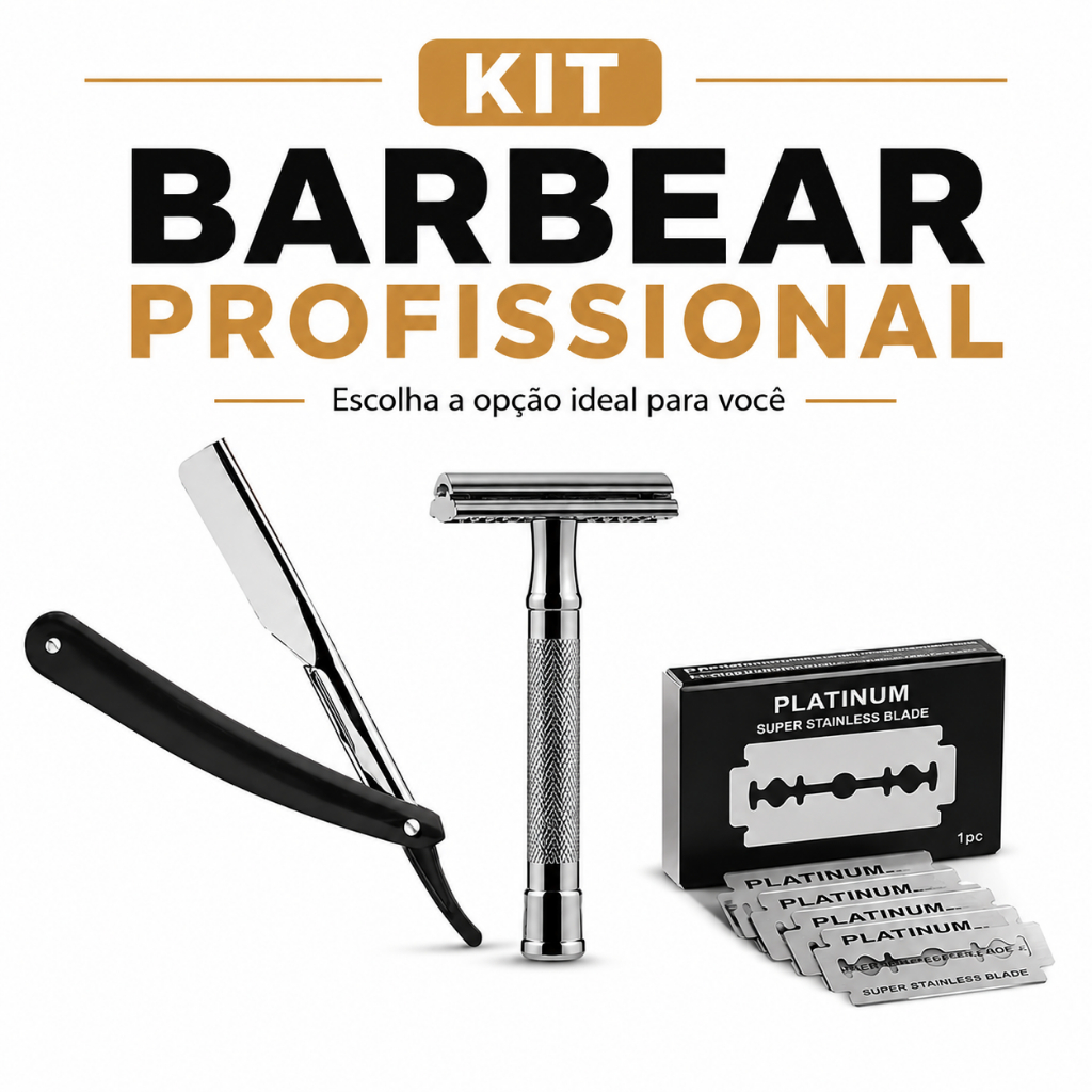 Kit Navalha Navalhete Profissional Barbeador Retrô Clássico Lâminas Aço Inox Acabamento Para Barba Sobrancelha