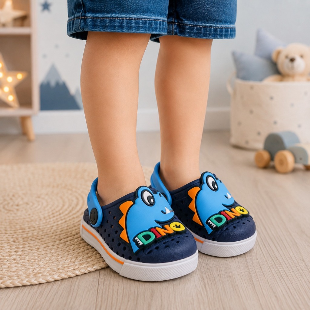 Babuche Infantil Menino Sandália Plugt Chinelo Original Dinossauro Divertido Confotável Azul Marinho