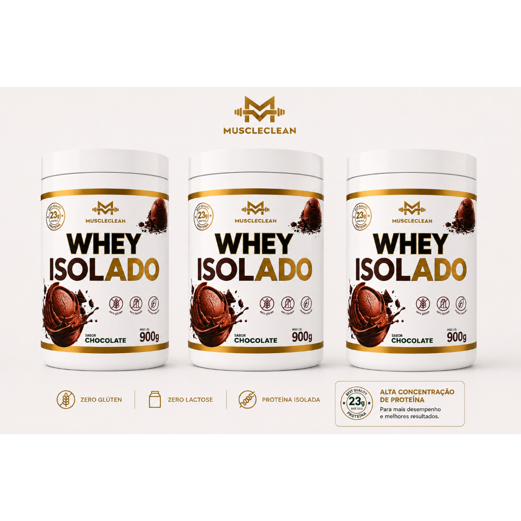 KIT 03 Unidades Whey Isolado (ZERO LACTOSE) | 23G DE PROTEÍNA | Pote 900g - Muscle Clean — imagem 2 de 2