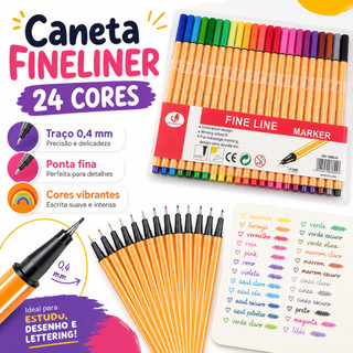 KIT COM 12/24/36/48 Canetas Coloridas Fine Line Ponta Fina 0.4 mm 1ª Linha Coloridas Cane…