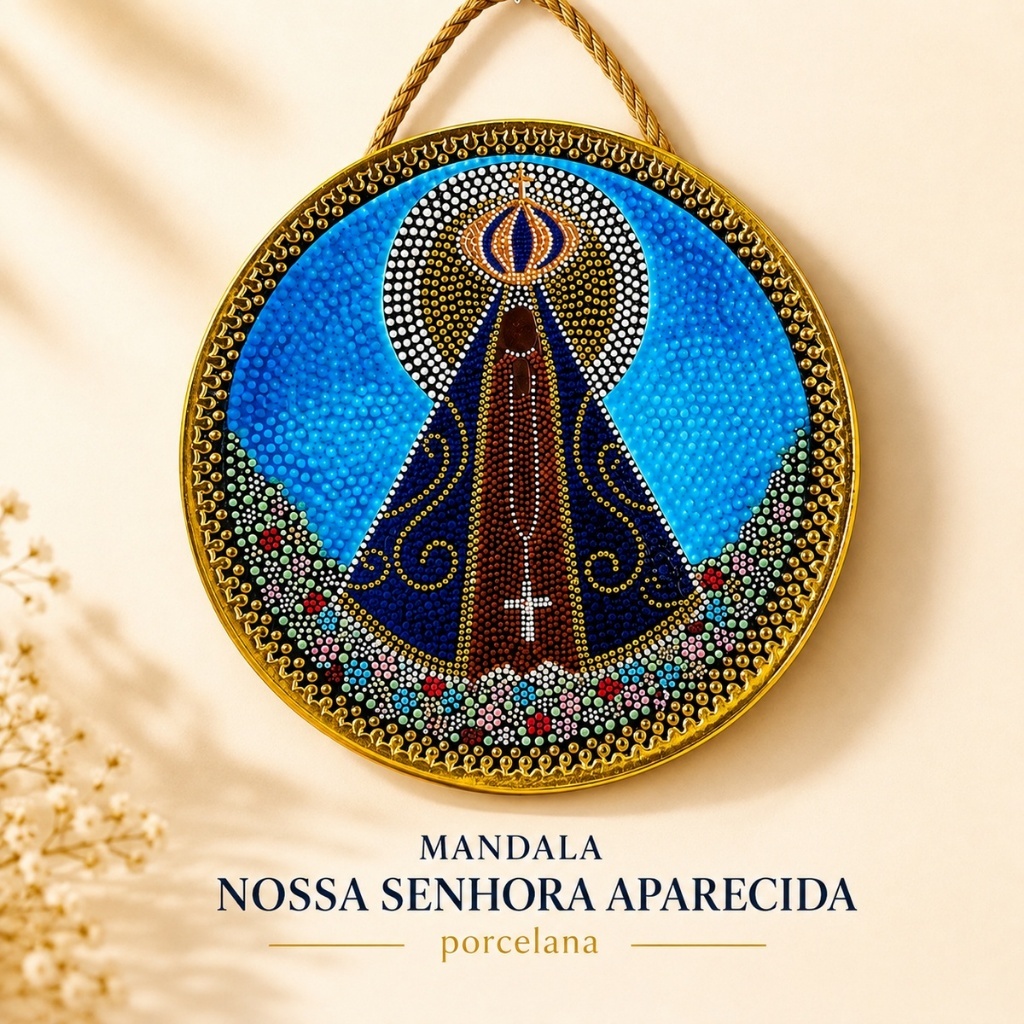Imagem Mandala Nossa Senhora Aparecida de Porcelana Decorativa Artesanal