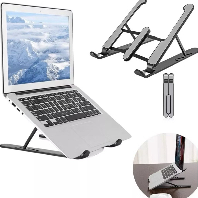 Suporte para Notebook Dobrável Ajustável 7 Níveis com Barra de Metal Base Ergonômica Antiderrapante
