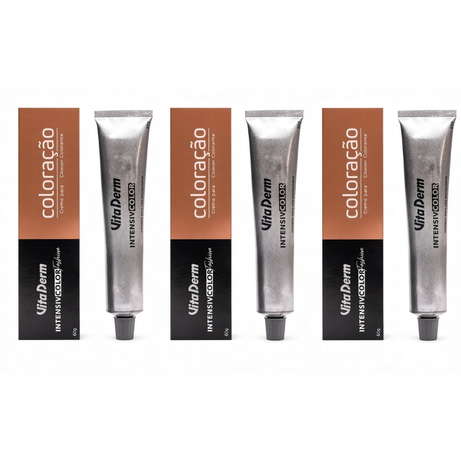 Kit 3 Colorações 7.0 Louro Médio Vita Derm 60g • Óleo de Argan • Cobertura Profissional • Tinta — imagem 2 de 2