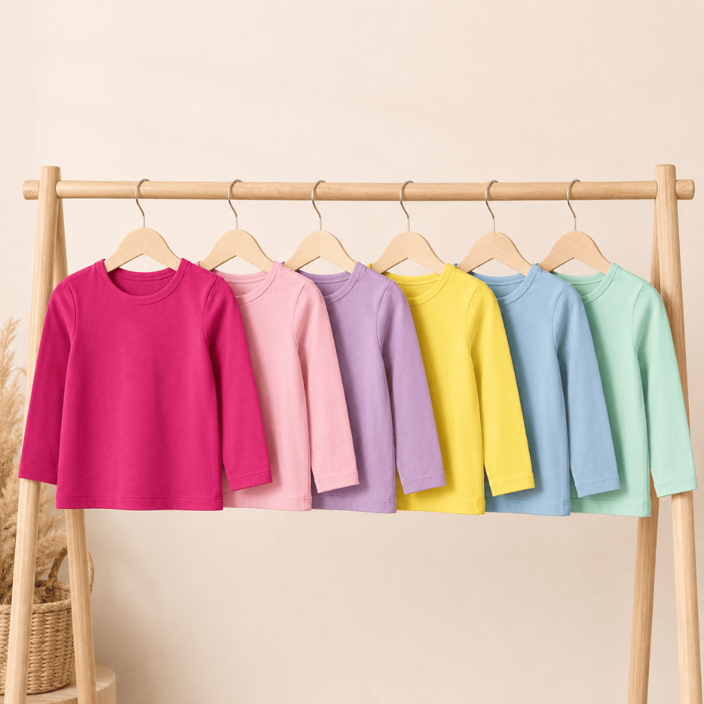 Kit 6 Blusas Manga Longa Infantil em Cotton Liso - 2 ao 14