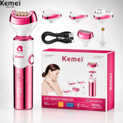 KEMEI-KM-2192 Depilador recarregável profissional, depilação 6 em 1 portátil Depilador multiuso 2192