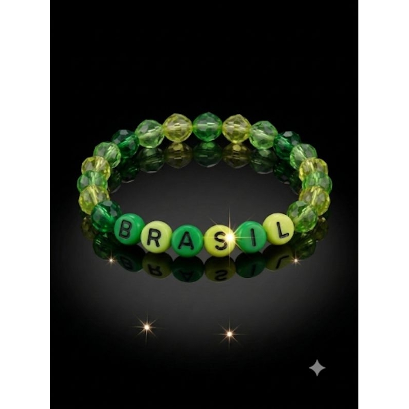 Pulseira de Miçanga cristal , personalizada com o tema da Seleção Brasileira 🇧🇷💛💚Por Apenas:R$ 19,50