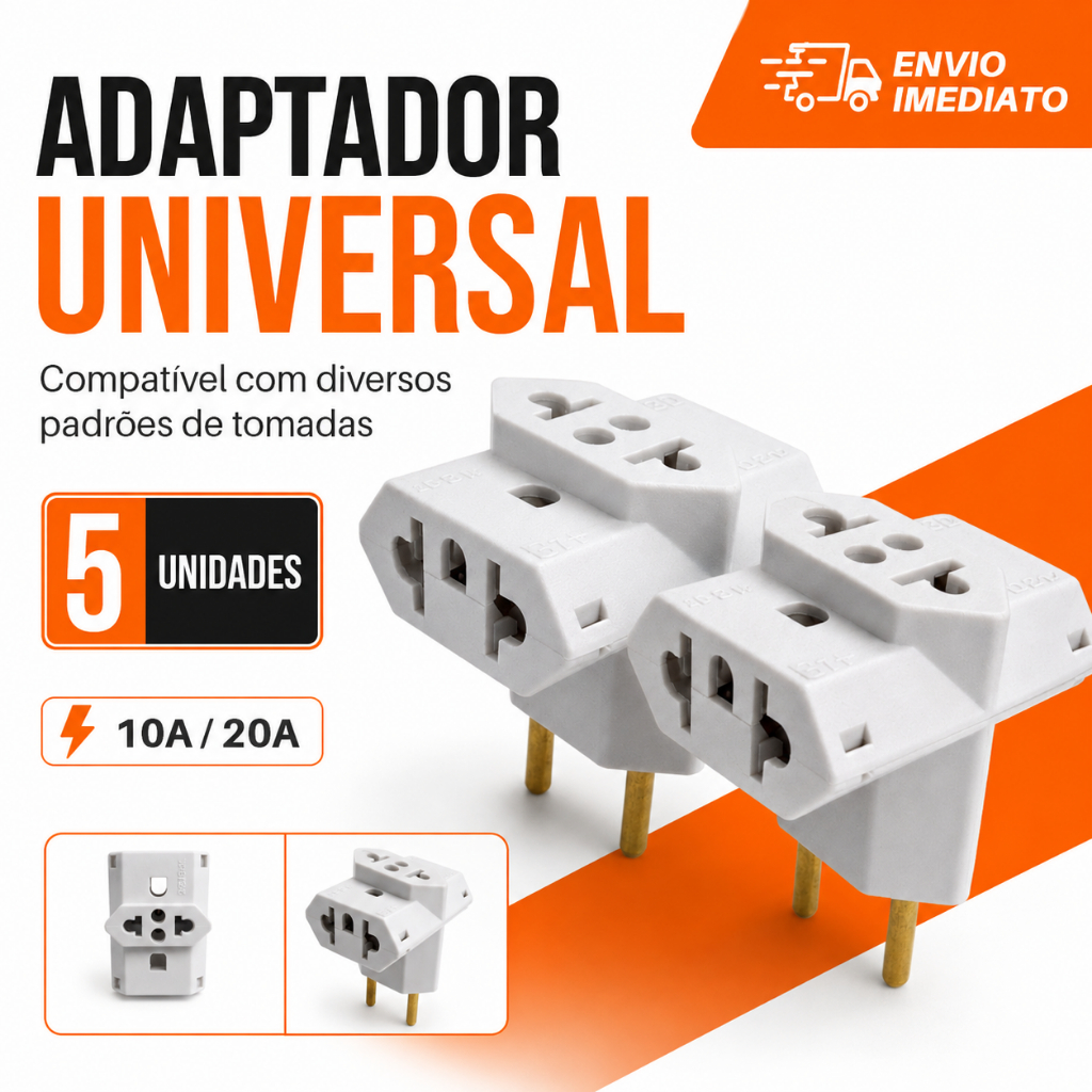 Adaptador de Tomada Triplo T Benjamin Universal 10A 3 Entradas Pino Maciço