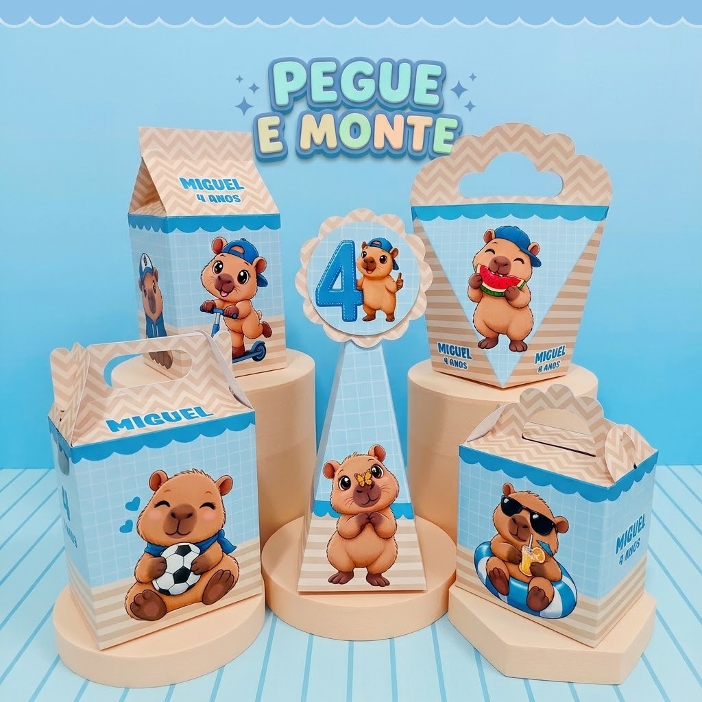 Kit Caixinha Capivara Menino Personalizada | Lembrancinha Festa Aniversário Capivara  | Kit Capivara | "pegue e monte"