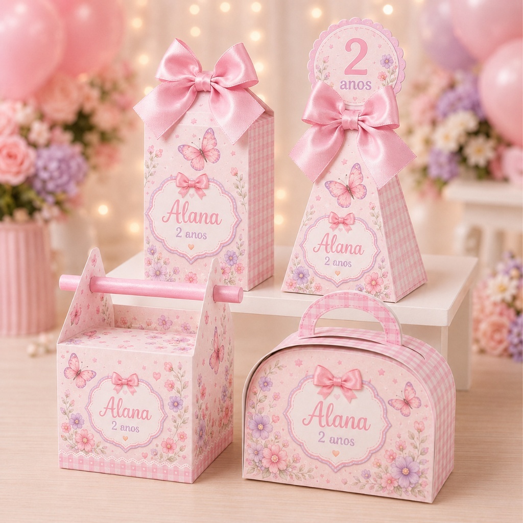 Kit Festa Personalizados Jardim das borboletas Jardim encantado Caixinhas Lembrancinhas PEGUE E MONTE
