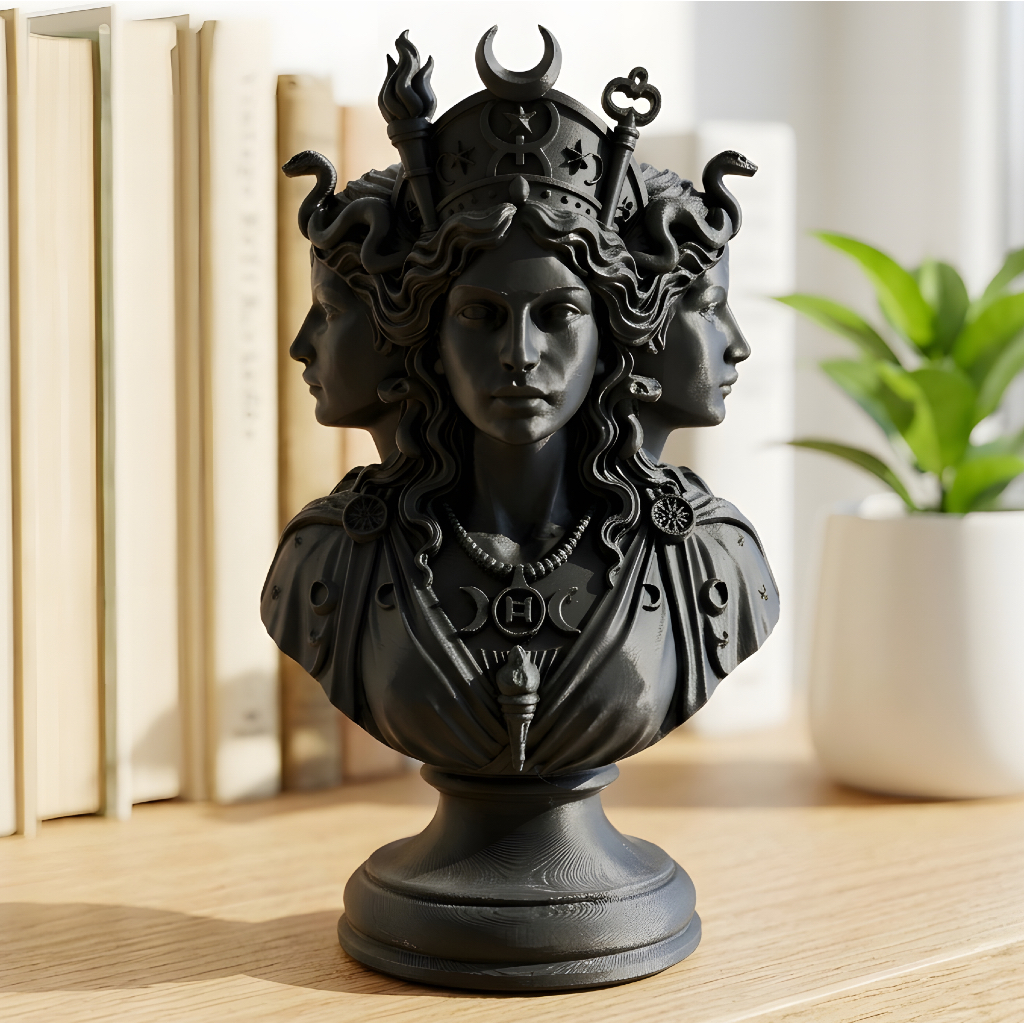 Estátua Deusa Hécate 15cm Busto Tríplice Mitologia Wicca Impressão 3D Preto Fosco