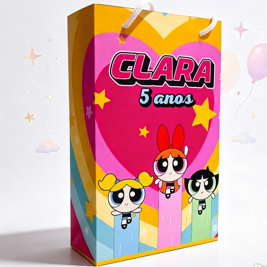 SACOLINHAS SURPRESA PERSONALIZADAS - Aniversário Festa MENINAS SUPER PODEROSAS - Lembrancinhas - Kit PEGUE E MONTE