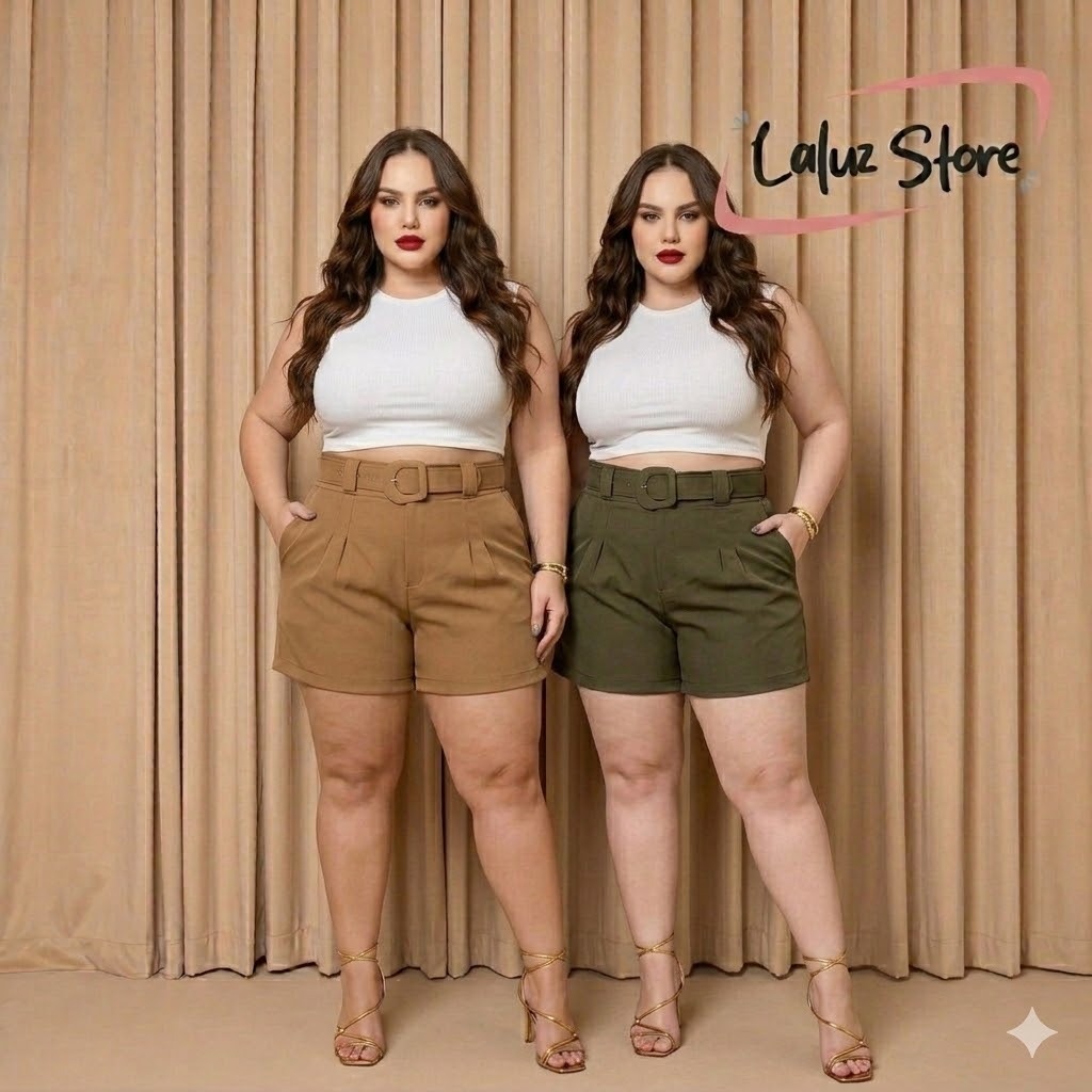 kit (dois) SHORT ALFAIATARIA PLUS SIZE FEMININO COM CINTO REVESTIDO SOCIAL 46, 48